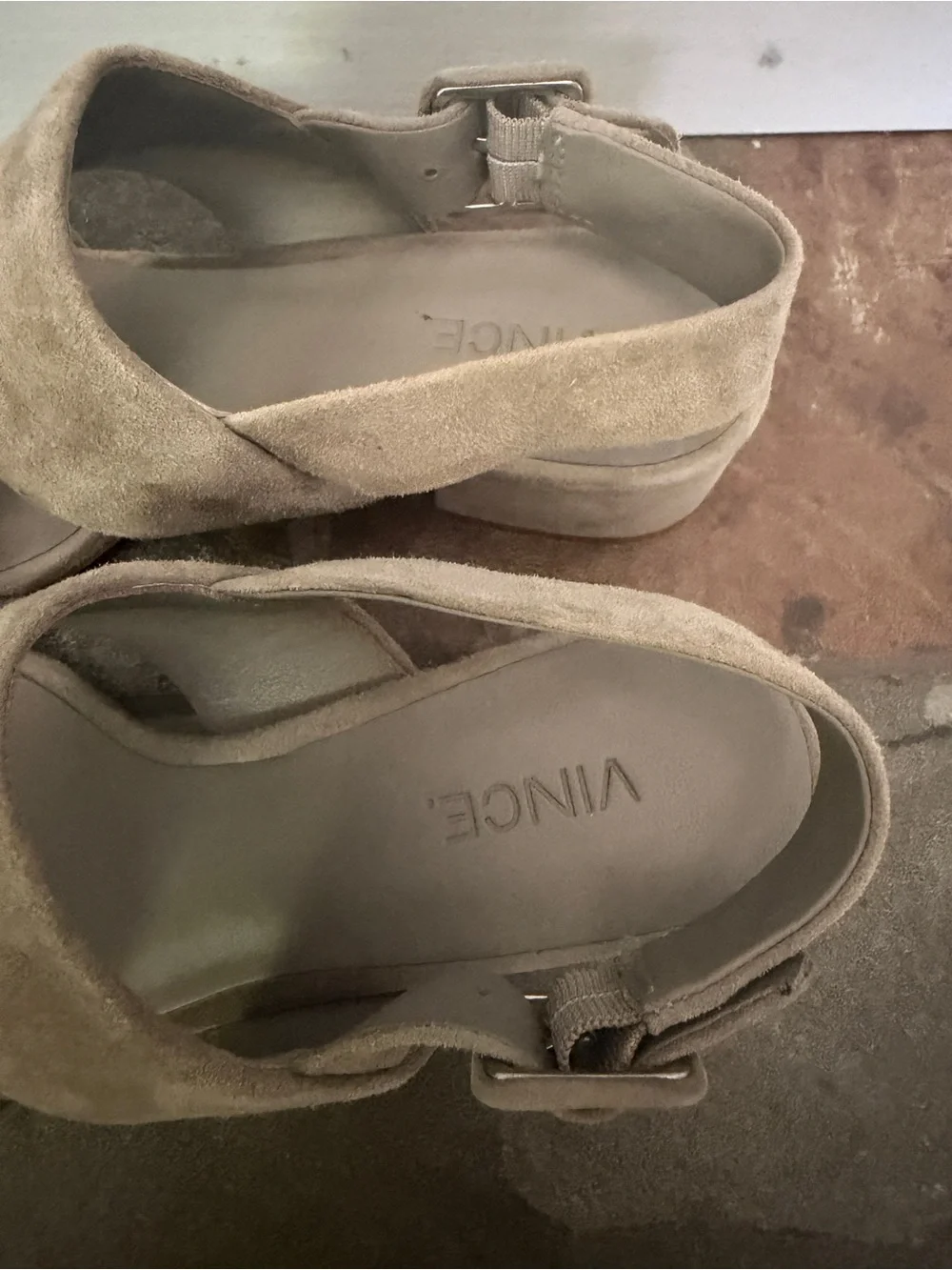 Vince Taupe Suede Wedge Sandals size 6